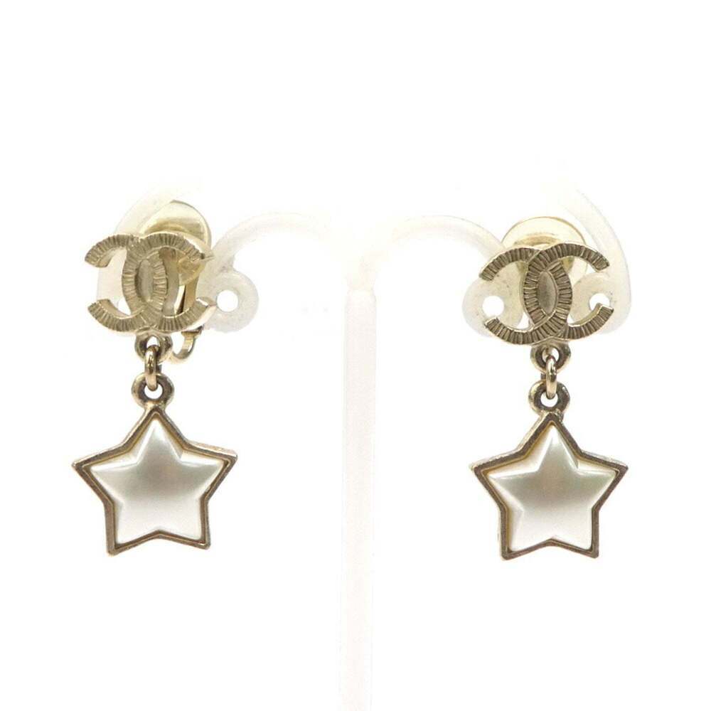 CHANEL White Pearl Logo Earrings